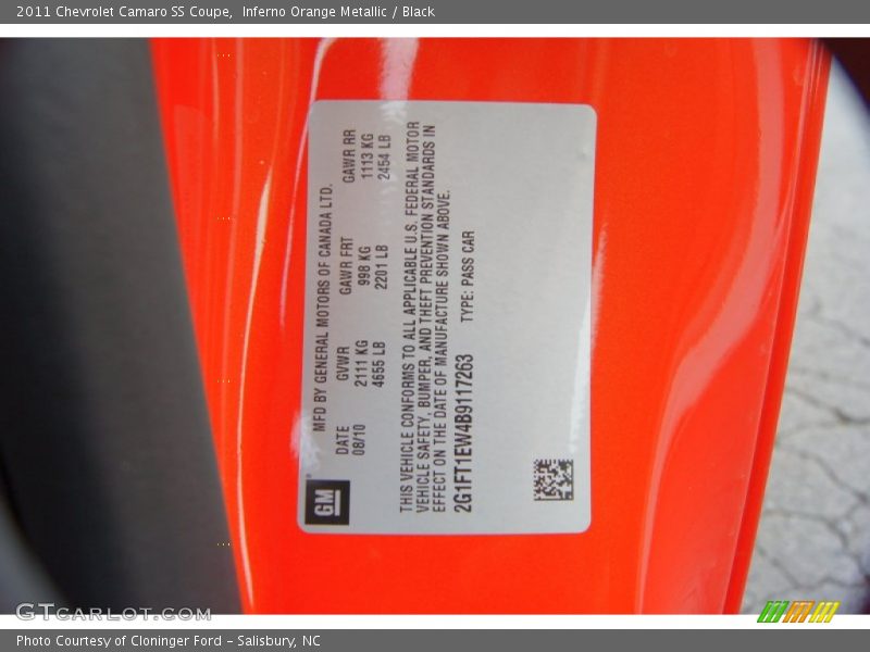 Inferno Orange Metallic / Black 2011 Chevrolet Camaro SS Coupe