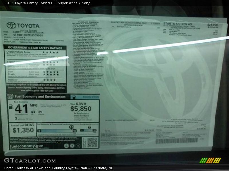 Super White / Ivory 2012 Toyota Camry Hybrid LE
