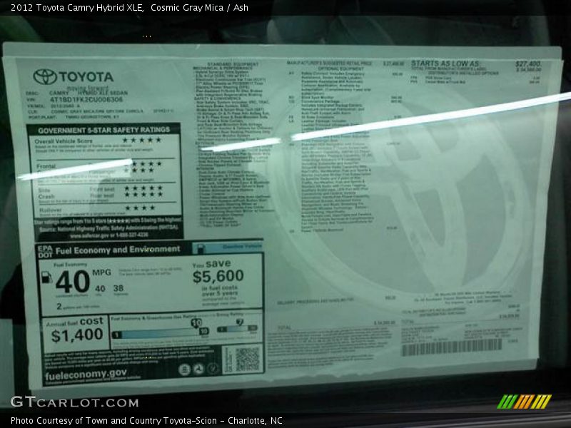 Cosmic Gray Mica / Ash 2012 Toyota Camry Hybrid XLE