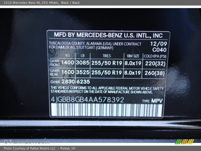 Black / Black 2010 Mercedes-Benz ML 350 4Matic
