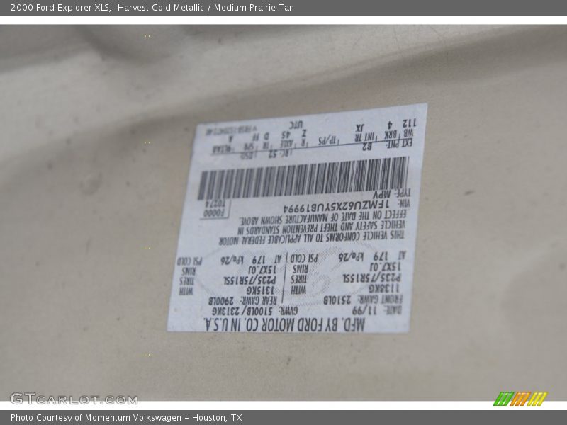 Harvest Gold Metallic / Medium Prairie Tan 2000 Ford Explorer XLS