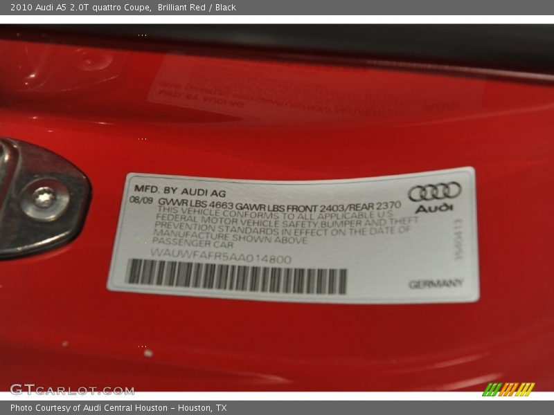 Brilliant Red / Black 2010 Audi A5 2.0T quattro Coupe