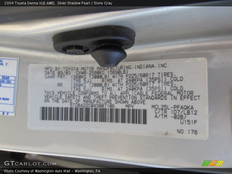 Silver Shadow Pearl / Stone Gray 2004 Toyota Sienna XLE AWD