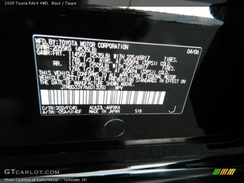 Black / Taupe 2006 Toyota RAV4 4WD