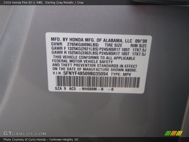 Sterling Gray Metallic / Gray 2009 Honda Pilot EX-L 4WD