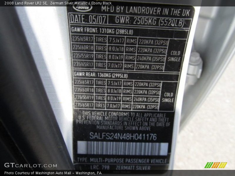 Zermatt Silver Metallic / Ebony Black 2008 Land Rover LR2 SE
