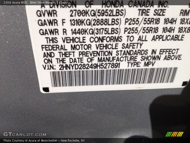 Billet Silver Metallic / Ebony 2009 Acura MDX