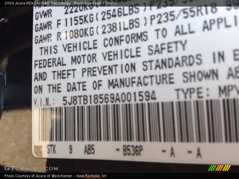 Royal Blue Pearl / Ebony 2009 Acura RDX SH-AWD Technology