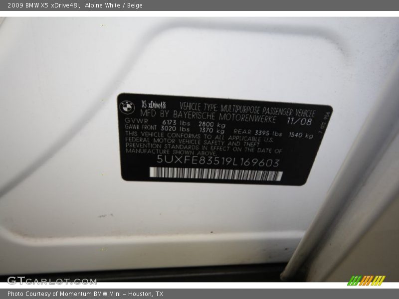 Alpine White / Beige 2009 BMW X5 xDrive48i