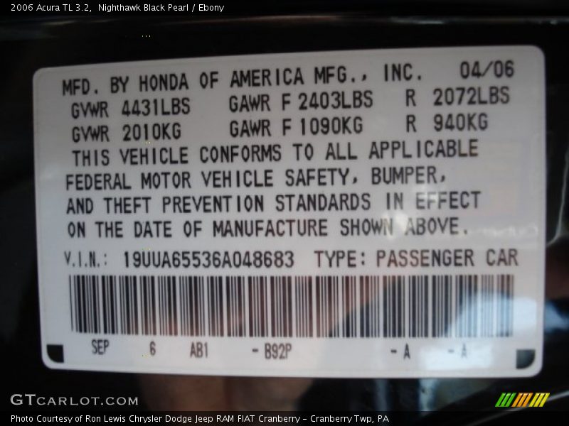 Nighthawk Black Pearl / Ebony 2006 Acura TL 3.2