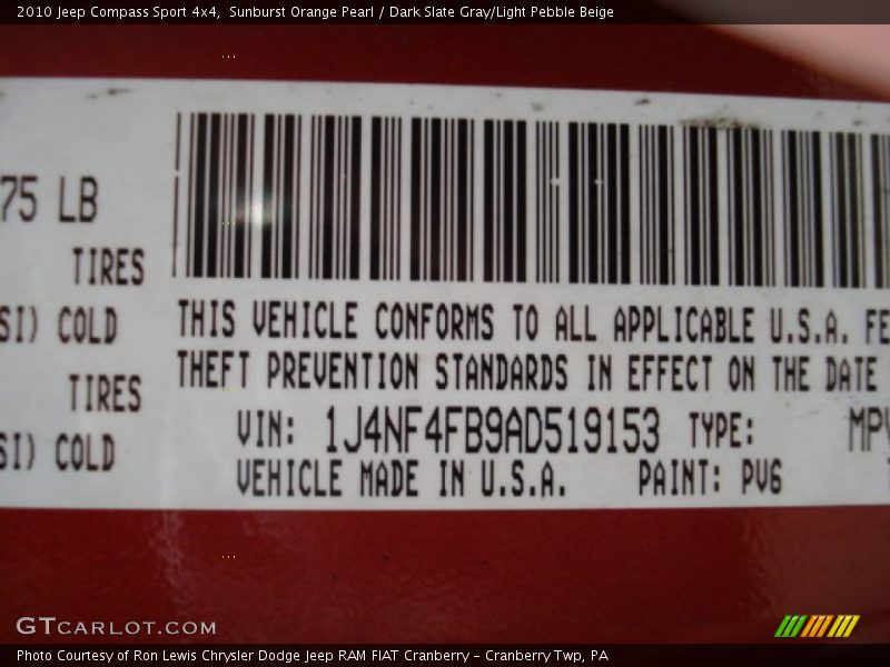Sunburst Orange Pearl / Dark Slate Gray/Light Pebble Beige 2010 Jeep Compass Sport 4x4