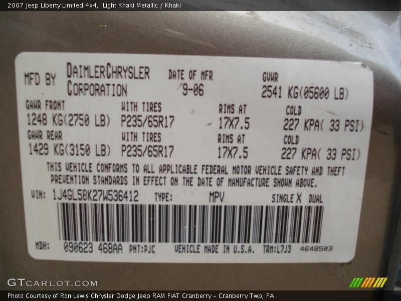 Light Khaki Metallic / Khaki 2007 Jeep Liberty Limited 4x4