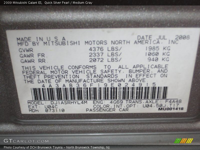 Quick Silver Pearl / Medium Gray 2009 Mitsubishi Galant ES