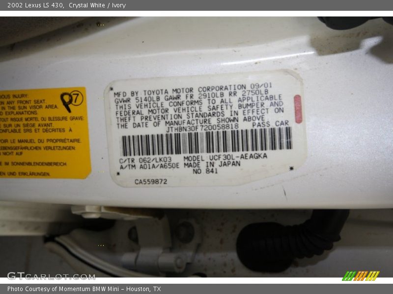 Crystal White / Ivory 2002 Lexus LS 430
