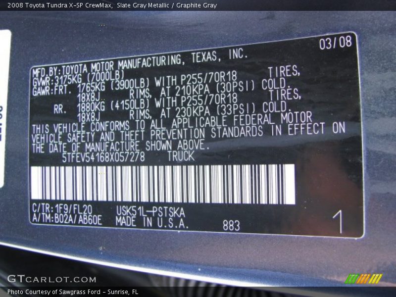 2008 Tundra X-SP CrewMax Slate Gray Metallic Color Code 1F9