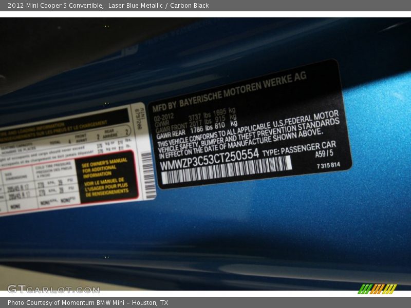 Laser Blue Metallic / Carbon Black 2012 Mini Cooper S Convertible
