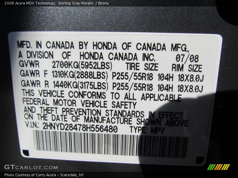 Sterling Gray Metallic / Ebony 2008 Acura MDX Technology