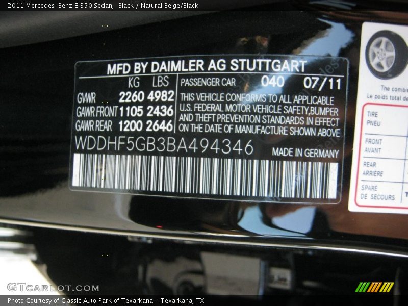 Black / Natural Beige/Black 2011 Mercedes-Benz E 350 Sedan