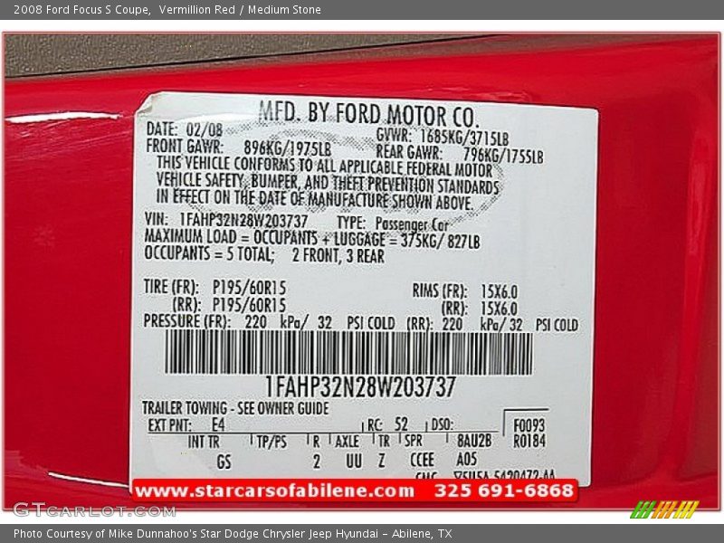 Vermillion Red / Medium Stone 2008 Ford Focus S Coupe
