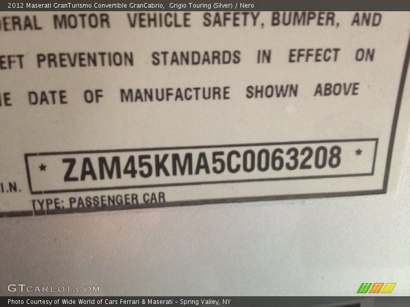Grigio Touring (Silver) / Nero 2012 Maserati GranTurismo Convertible GranCabrio