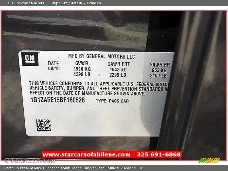 Taupe Gray Metallic / Titanium 2011 Chevrolet Malibu LS