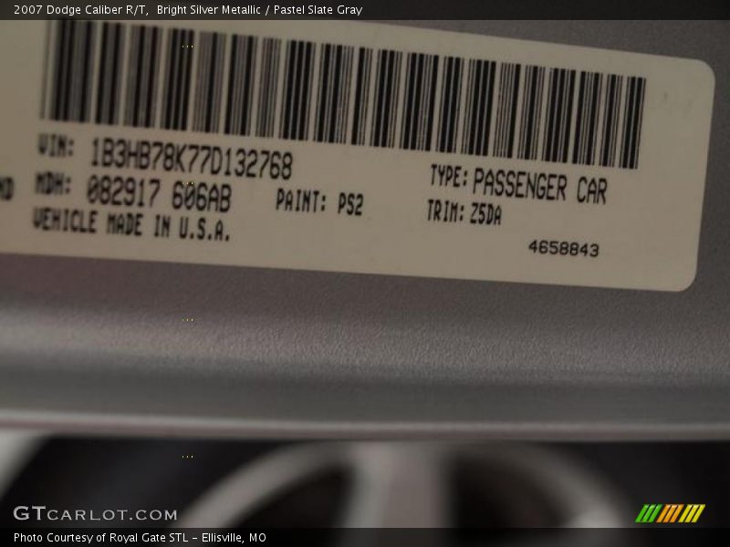 2007 Caliber R/T Bright Silver Metallic Color Code PS2
