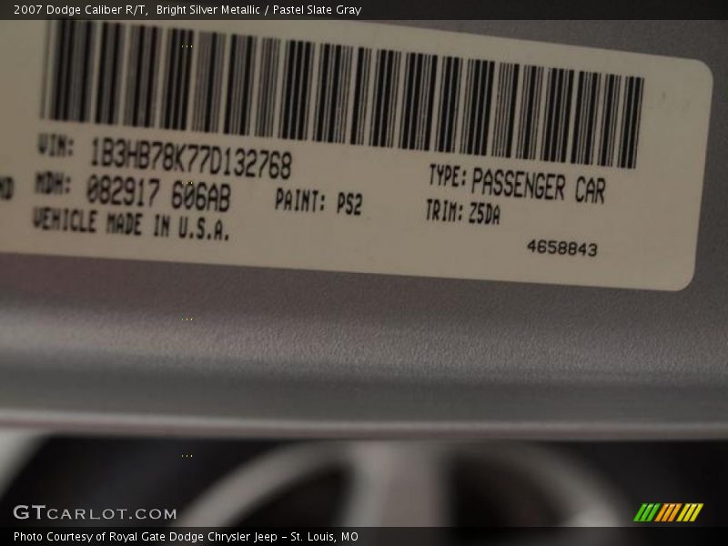 Bright Silver Metallic / Pastel Slate Gray 2007 Dodge Caliber R/T