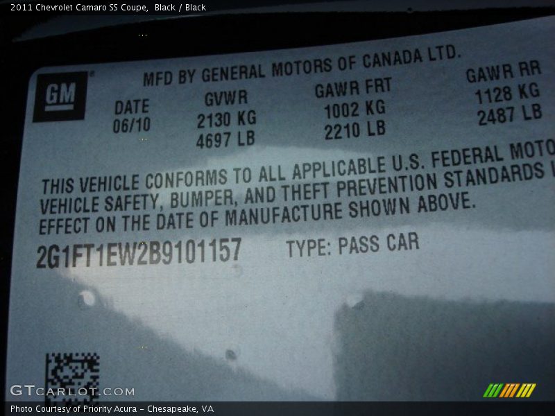 Black / Black 2011 Chevrolet Camaro SS Coupe