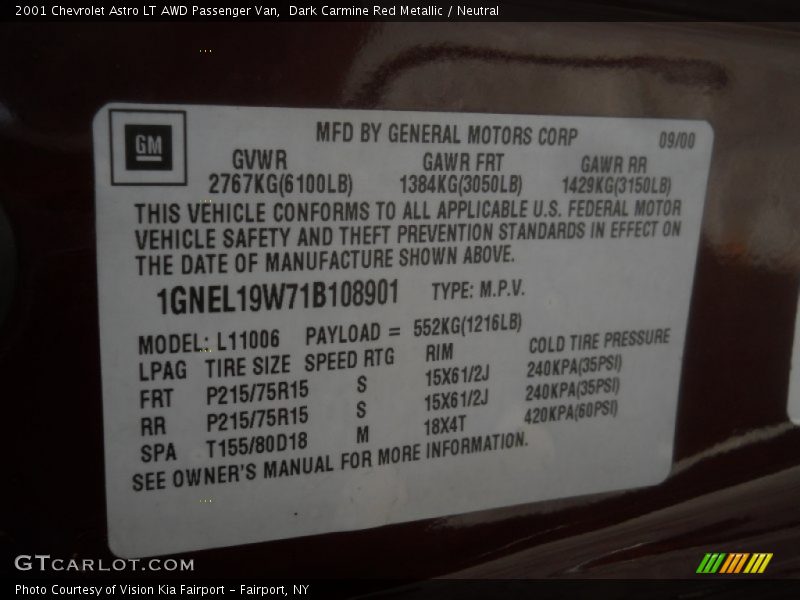 Dark Carmine Red Metallic / Neutral 2001 Chevrolet Astro LT AWD Passenger Van