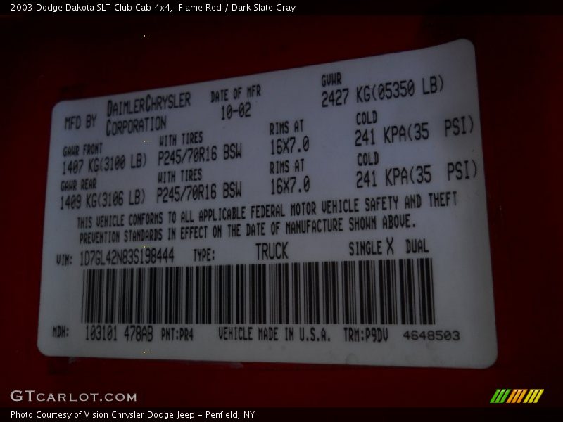 Flame Red / Dark Slate Gray 2003 Dodge Dakota SLT Club Cab 4x4