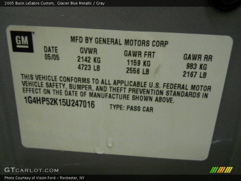 Glacier Blue Metallic / Gray 2005 Buick LeSabre Custom