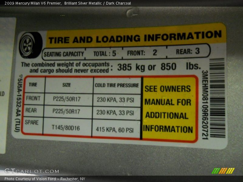 Brilliant Silver Metallic / Dark Charcoal 2009 Mercury Milan V6 Premier