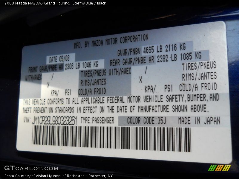 2008 MAZDA5 Grand Touring Stormy Blue Color Code 35J