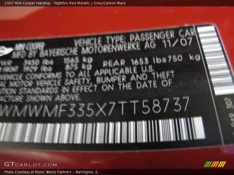 Nightfire Red Metallic / Grey/Carbon Black 2007 Mini Cooper Hardtop