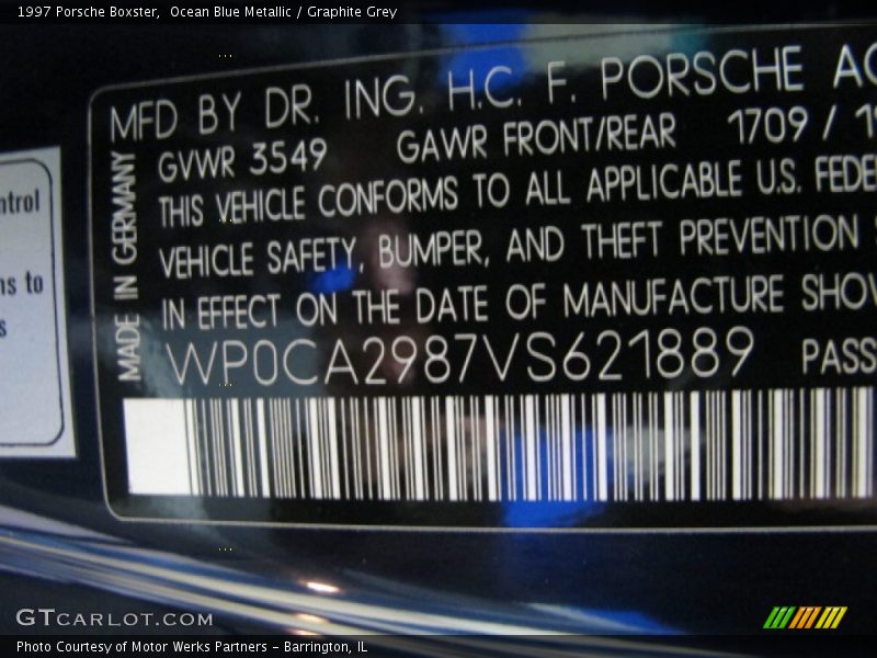 Ocean Blue Metallic / Graphite Grey 1997 Porsche Boxster