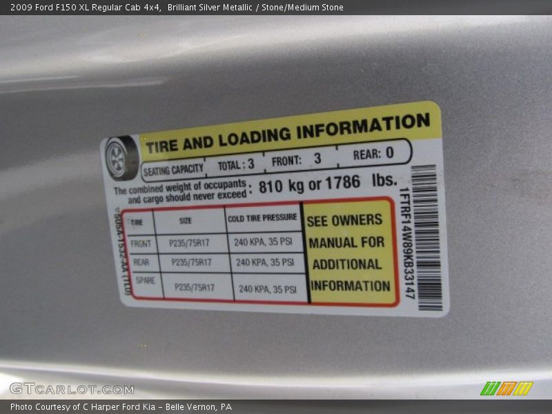 Info Tag of 2009 F150 XL Regular Cab 4x4