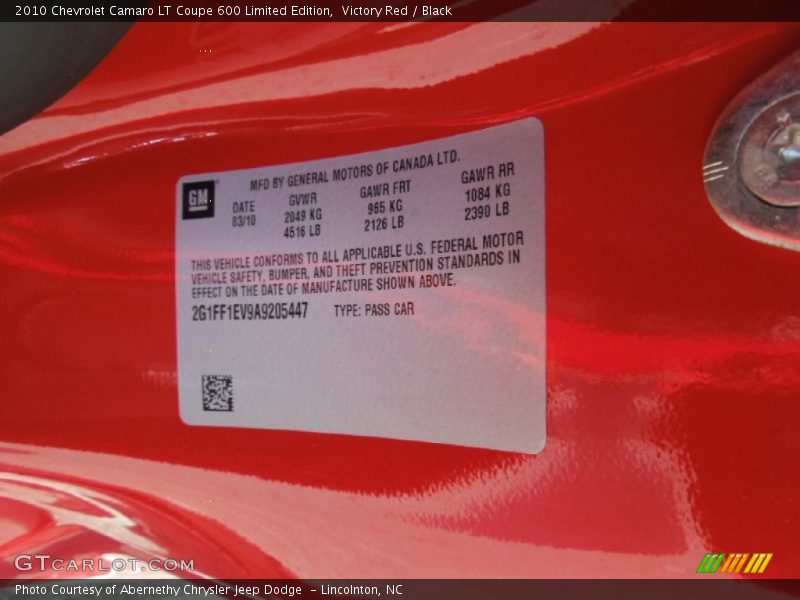 Victory Red / Black 2010 Chevrolet Camaro LT Coupe 600 Limited Edition