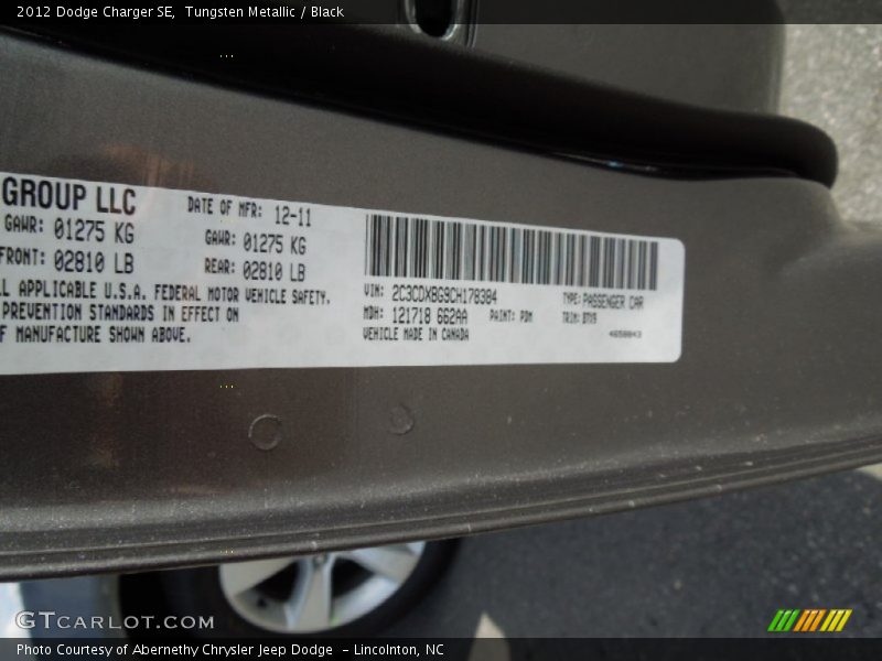 Tungsten Metallic / Black 2012 Dodge Charger SE