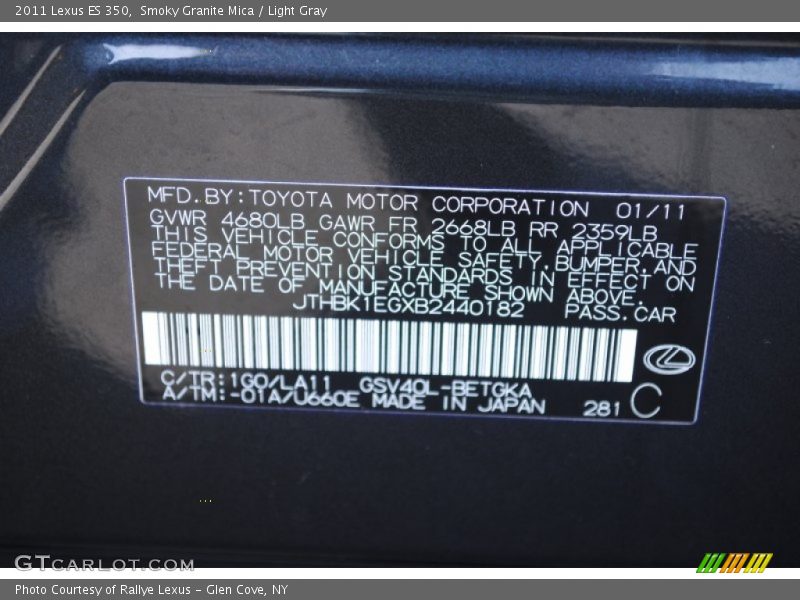 Smoky Granite Mica / Light Gray 2011 Lexus ES 350