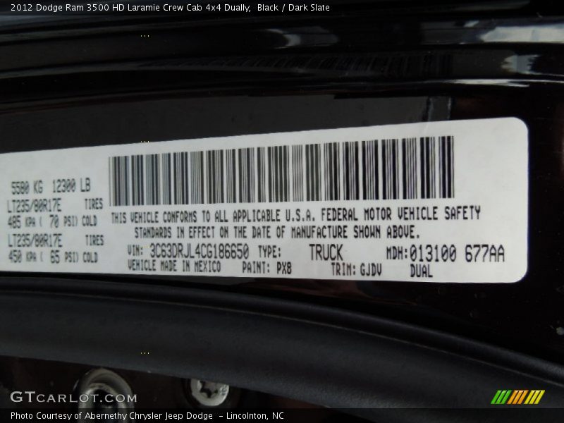 2012 Ram 3500 HD Laramie Crew Cab 4x4 Dually Black Color Code PX8