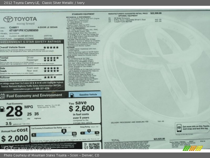 Classic Silver Metallic / Ivory 2012 Toyota Camry LE