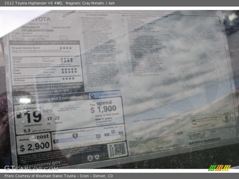Magnetic Gray Metallic / Ash 2012 Toyota Highlander V6 4WD
