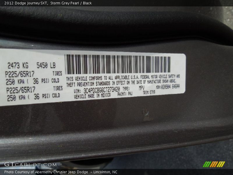 Storm Grey Pearl / Black 2012 Dodge Journey SXT