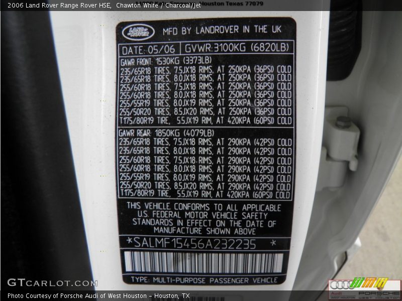 Chawton White / Charcoal/Jet 2006 Land Rover Range Rover HSE