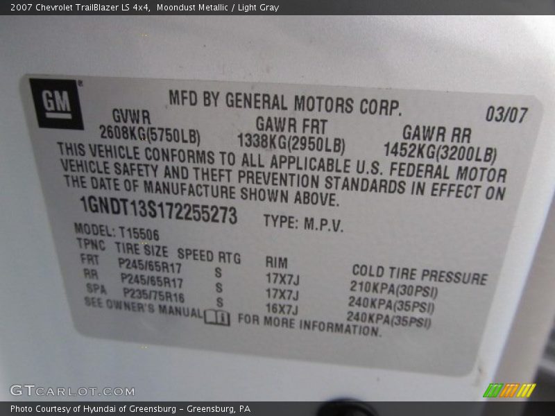 Moondust Metallic / Light Gray 2007 Chevrolet TrailBlazer LS 4x4