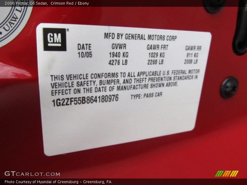 Crimson Red / Ebony 2006 Pontiac G6 Sedan