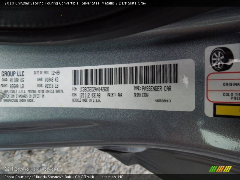 2010 Sebring Touring Convertible Silver Steel Metallic Color Code PA4
