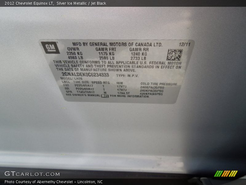 Silver Ice Metallic / Jet Black 2012 Chevrolet Equinox LT