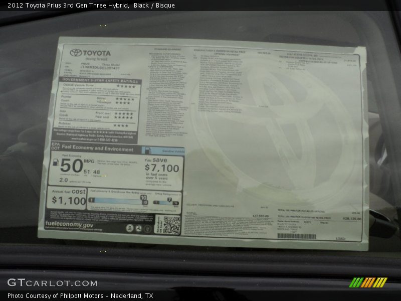 Black / Bisque 2012 Toyota Prius 3rd Gen Three Hybrid