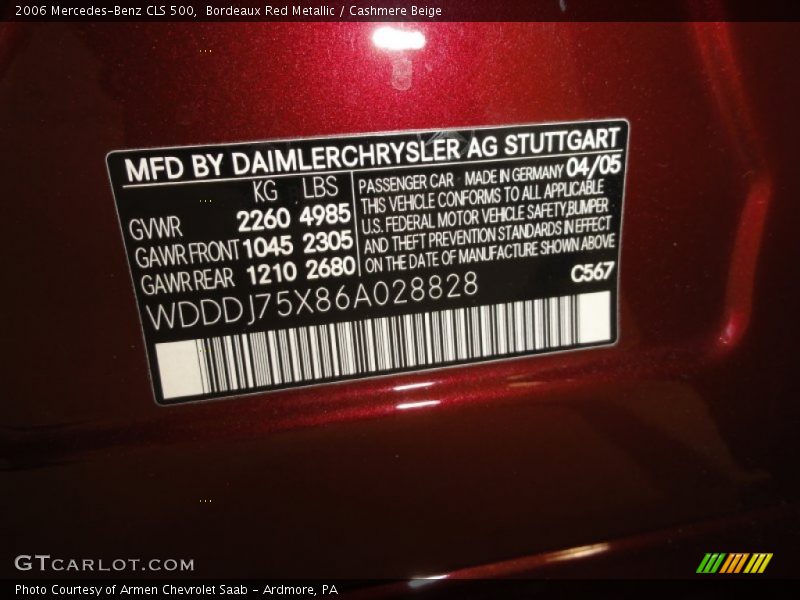Bordeaux Red Metallic / Cashmere Beige 2006 Mercedes-Benz CLS 500